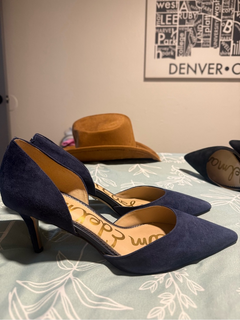 Sam Edelman Navy Suede D'Orsay Pointed Heels